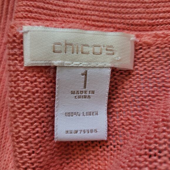 Chico's Size 1 US L 100% Linen Orange White Ombre Open Front Cardigan - Picture 8 of 9